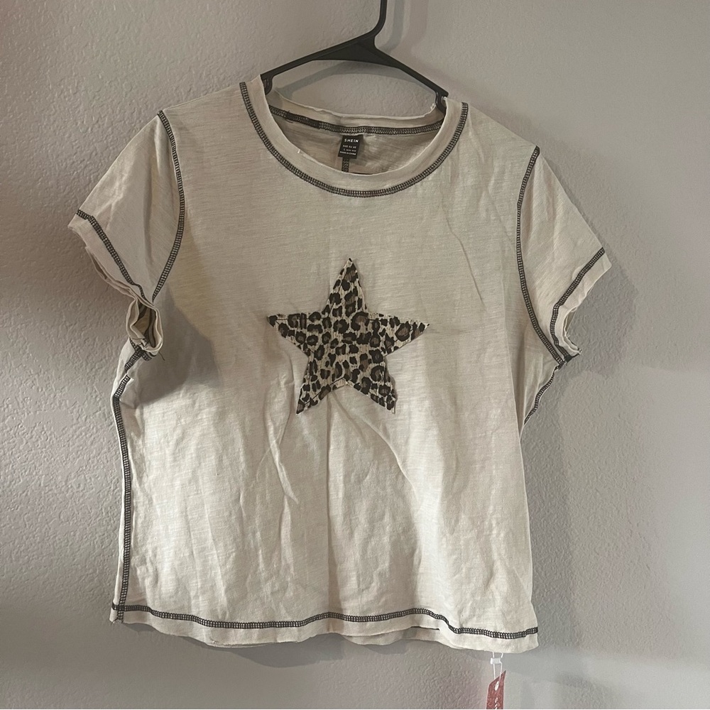 SHEIN Cream Tee with Black Stitching